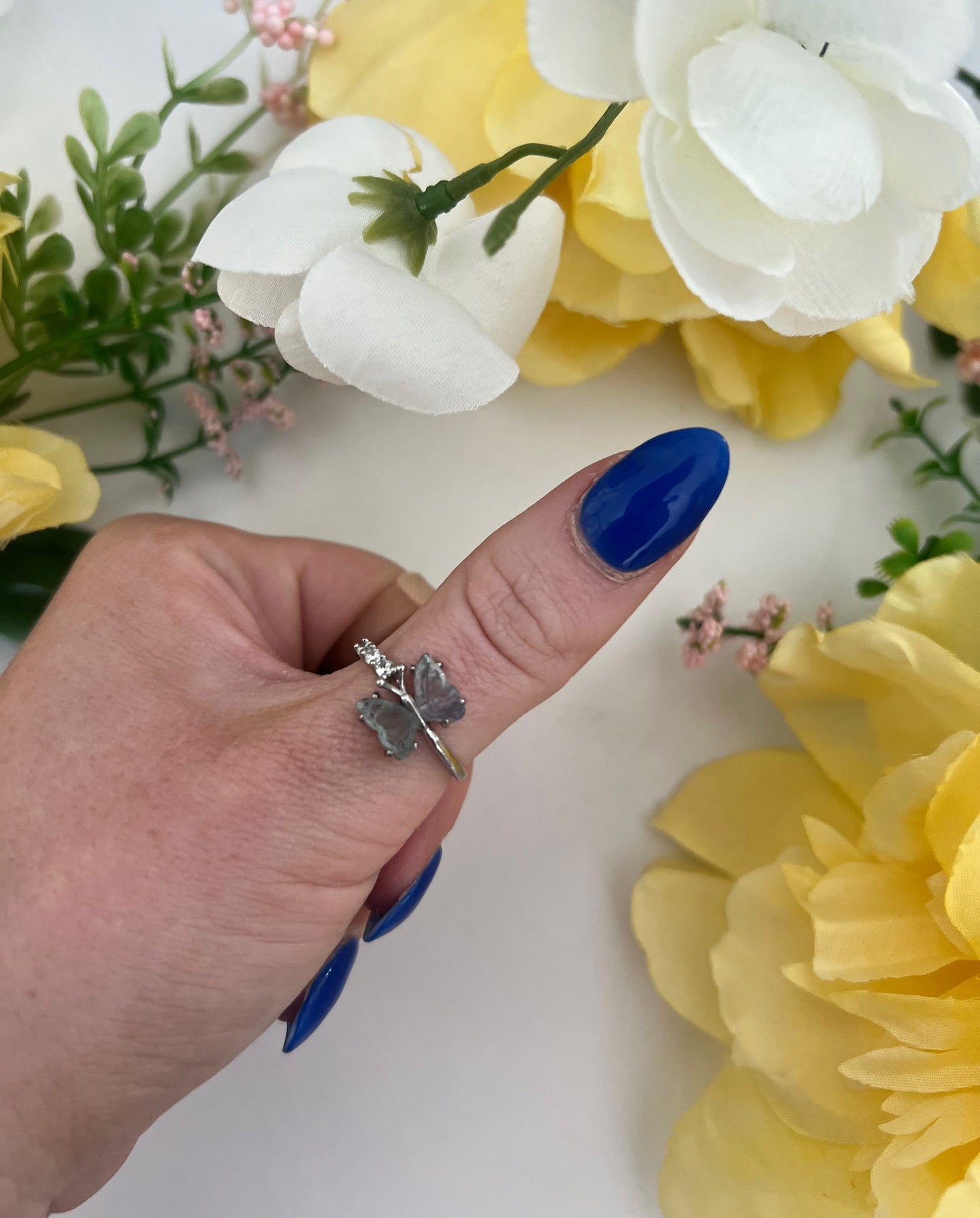 Fluorite Butterfly White Bronze Ring