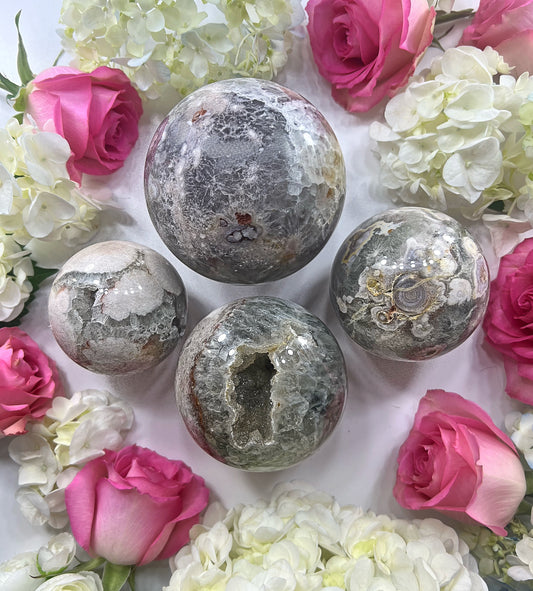 Green Flower Agate Sphere