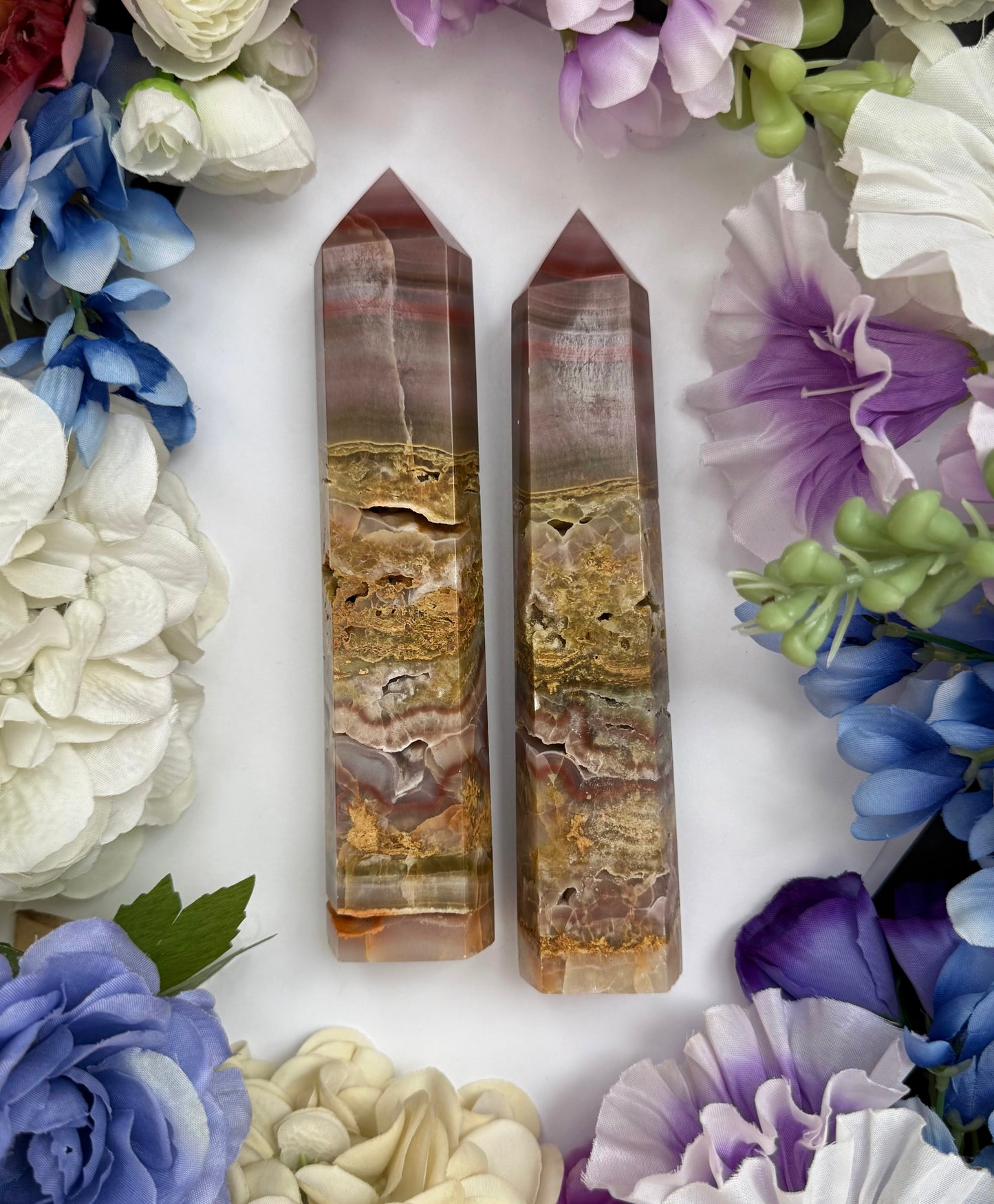 Pink Onyx Banded Agate Obelisk