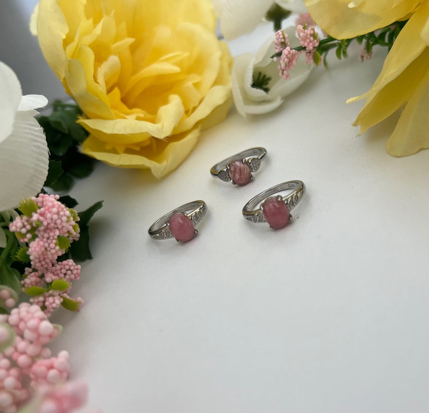 Rhodochrosite White Bronze Ring
