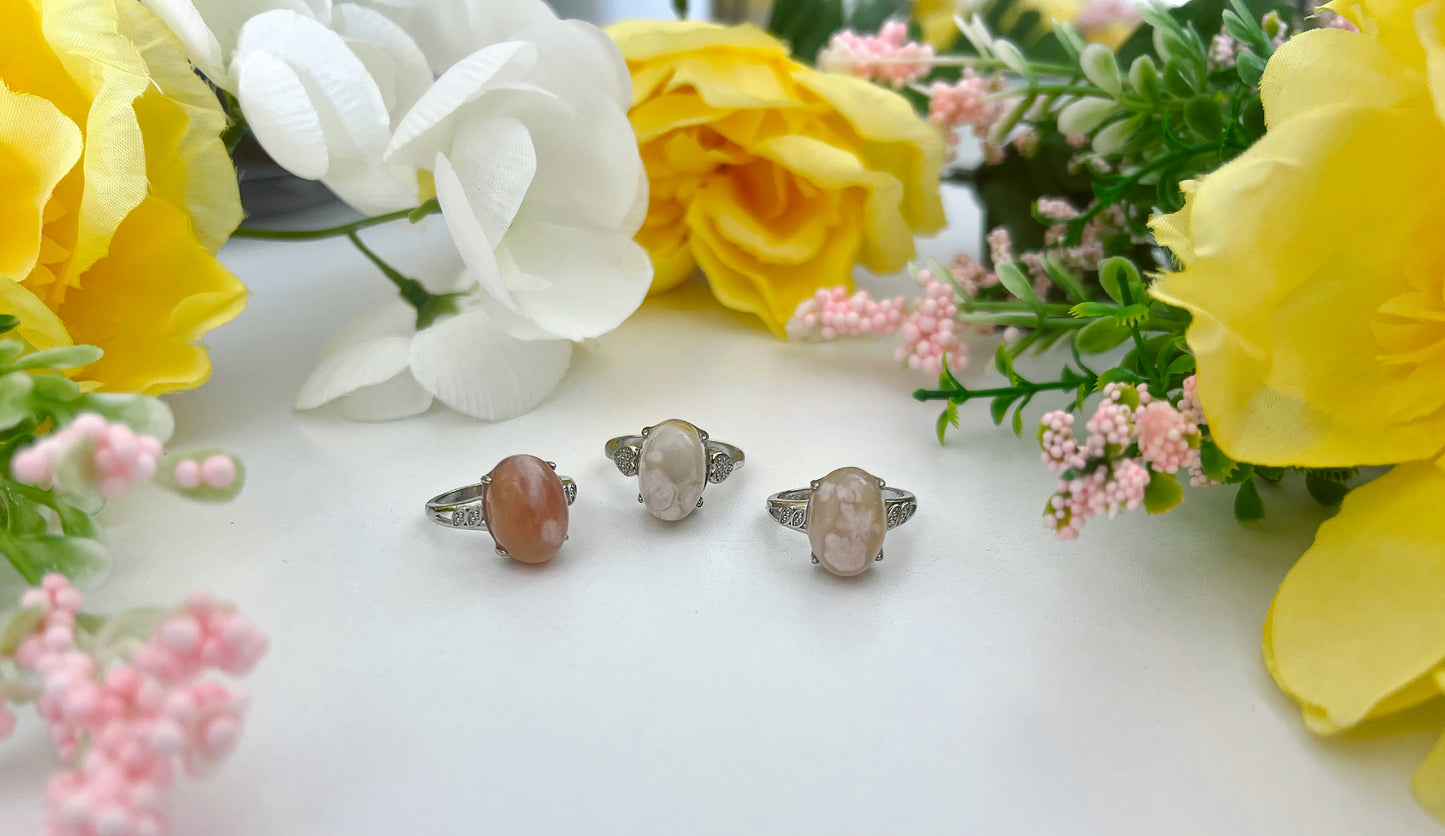 Flower Agate White Bronze Ring