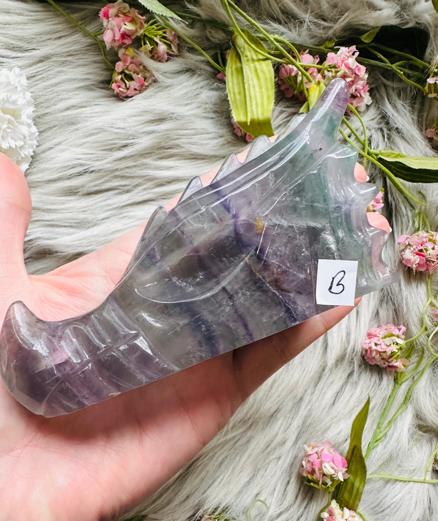 Rainbow Fluorite Dragon Carving