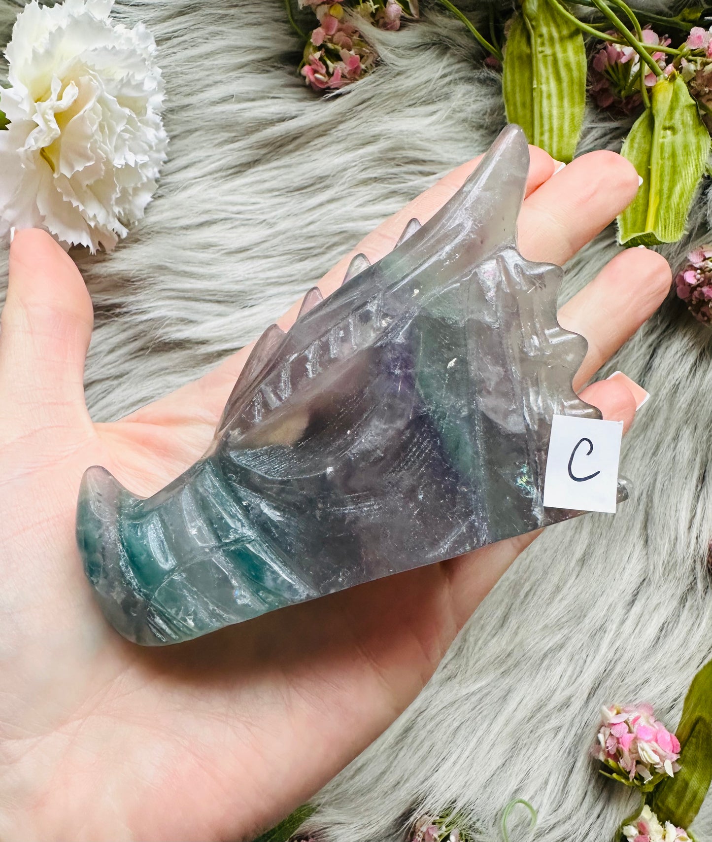 Rainbow Fluorite Dragon Carving