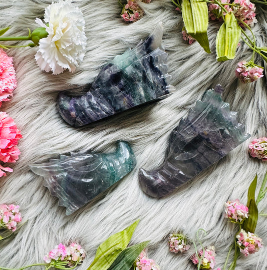 Rainbow Fluorite Dragon Carving