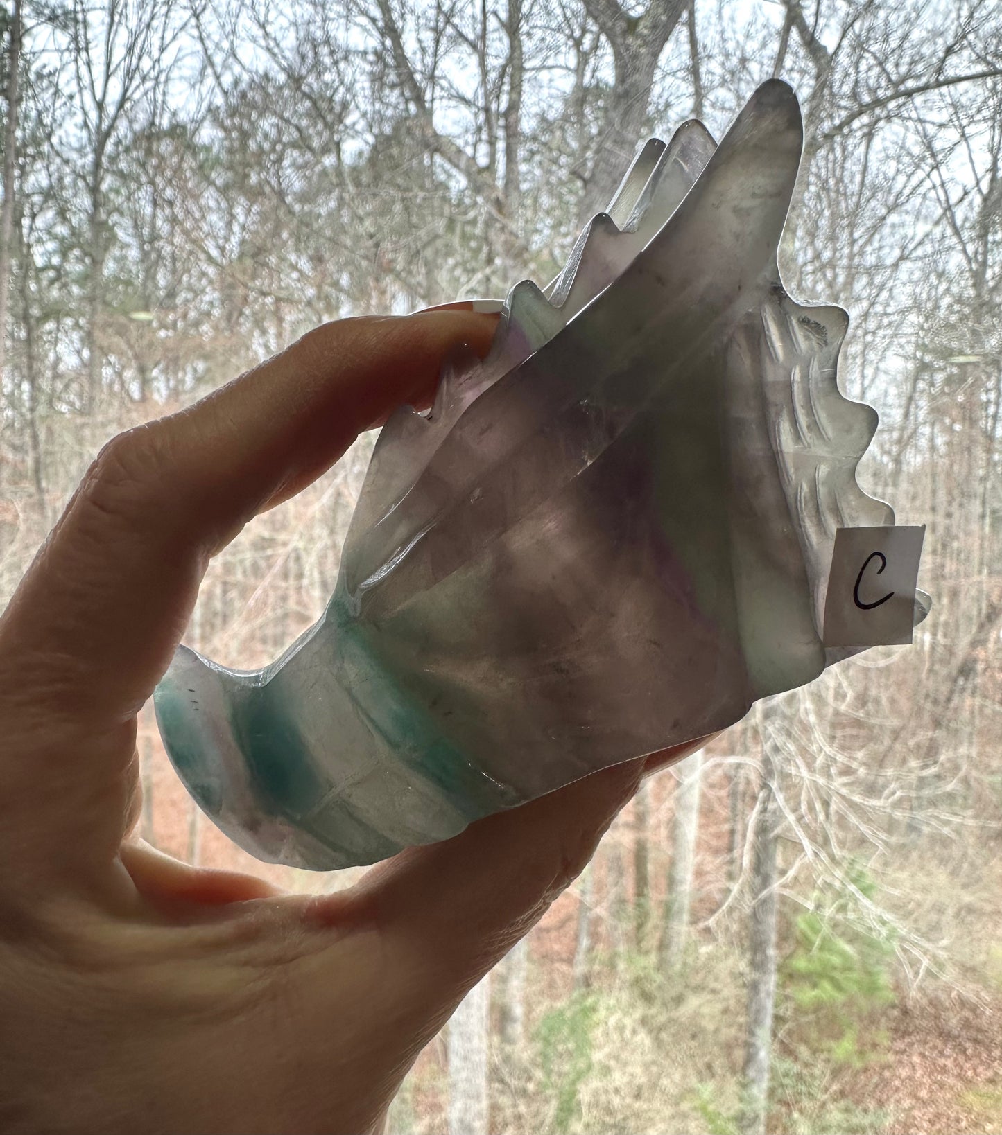 Rainbow Fluorite Dragon Carving