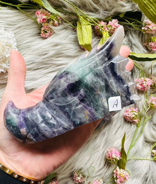 Rainbow Fluorite Dragon Carving