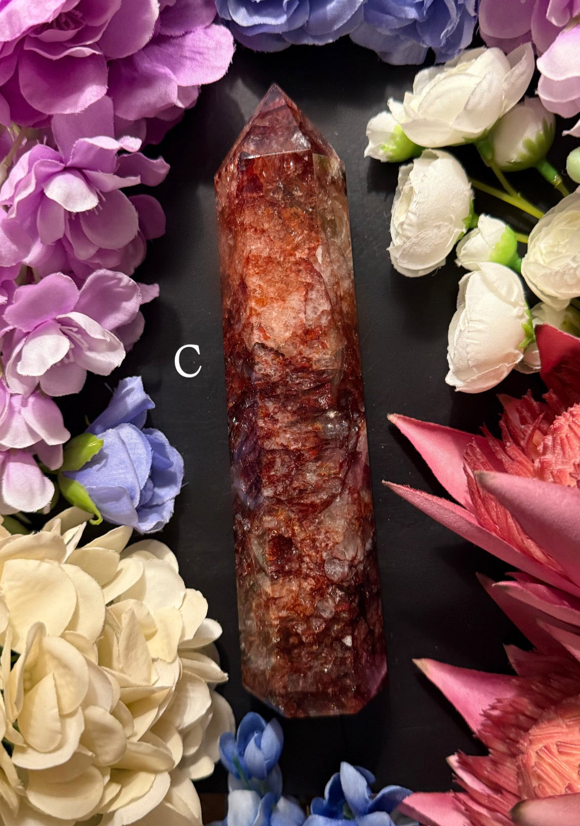 Hematoid Fire Quartz Obelisk Tower- Large