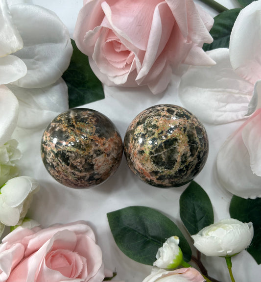 Cherry Blossom Green Rutile Quartz Sphere