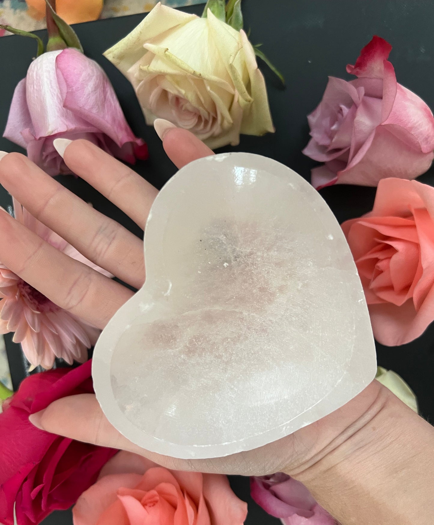 Selenite Heart Bowl Large