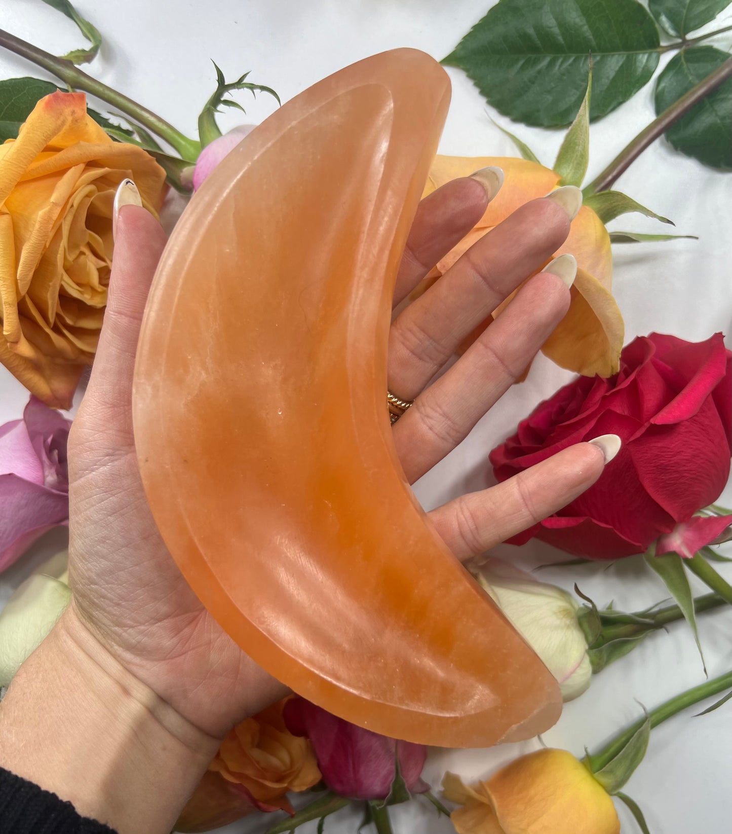 Peach Selenite Moon Bowl Large