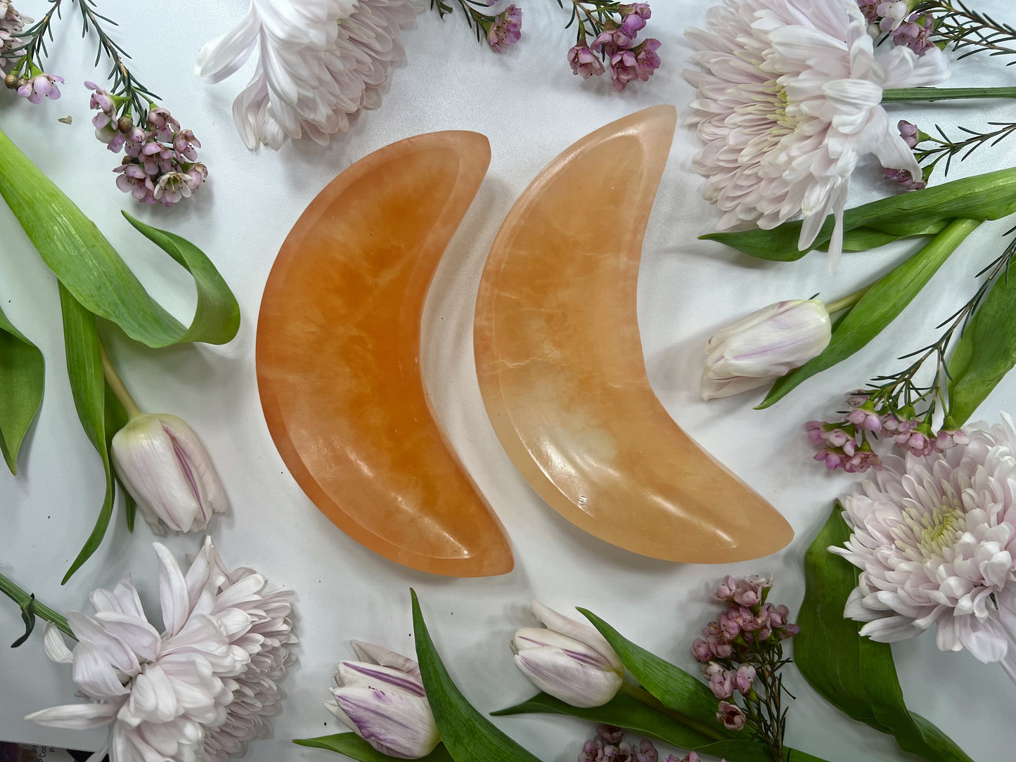 Peach Selenite Moon Bowl Large