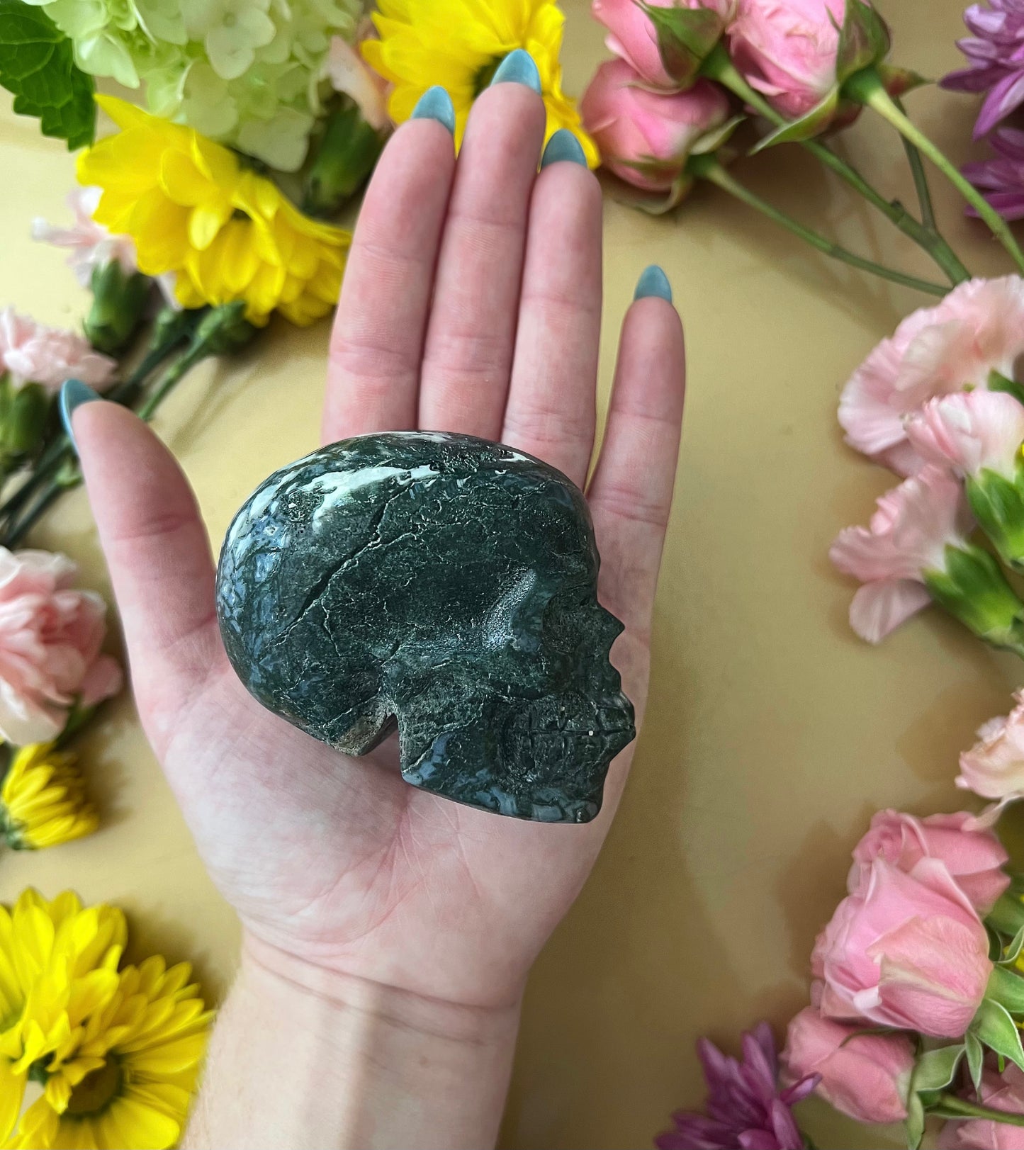 Moss Agate Skull