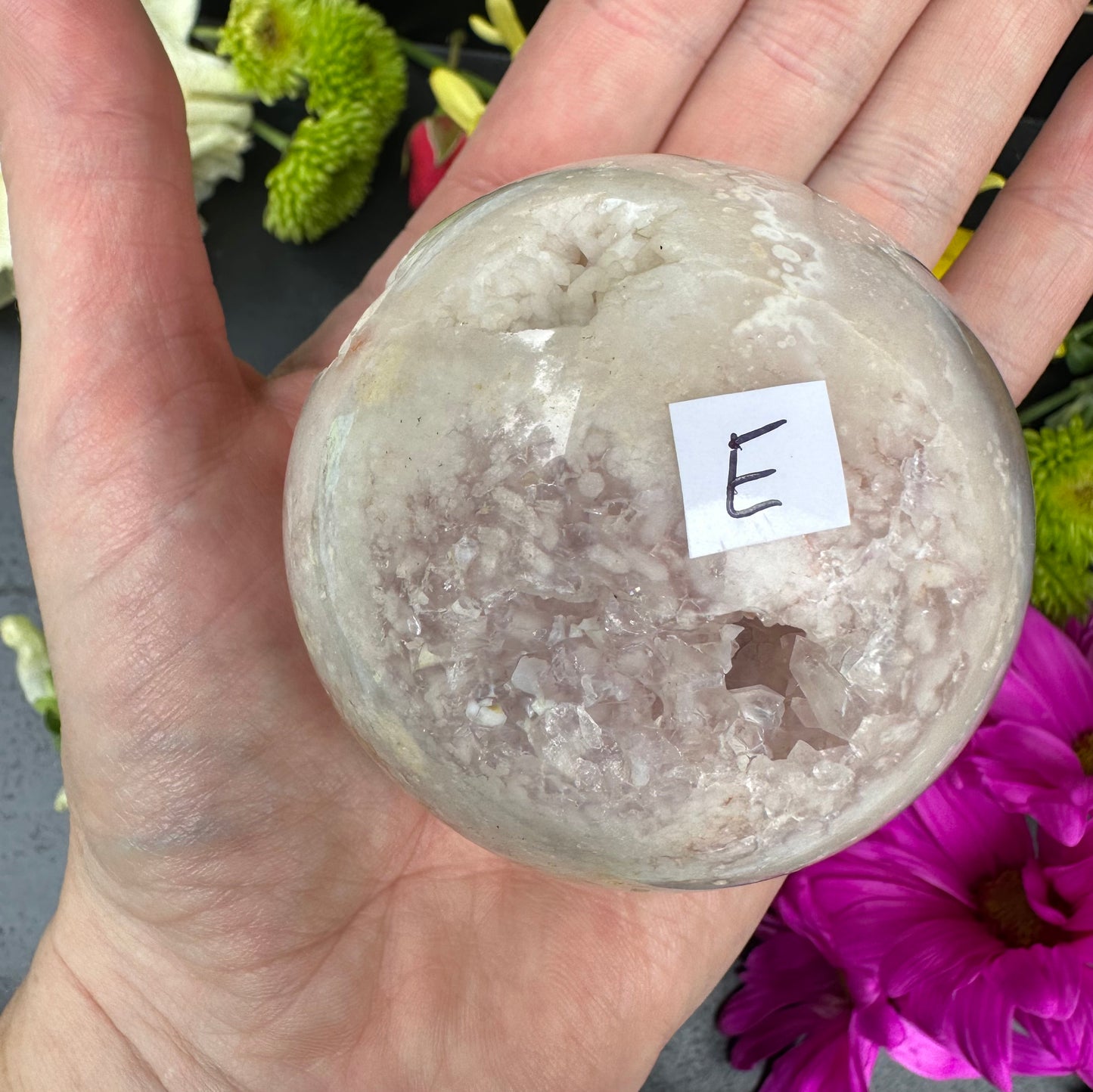 Pink Amethyst with Flower Agate Sphere