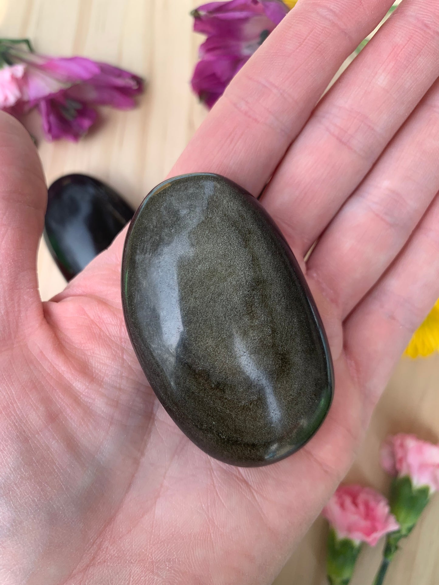 Gold Sheen Obsidian Palm Stone